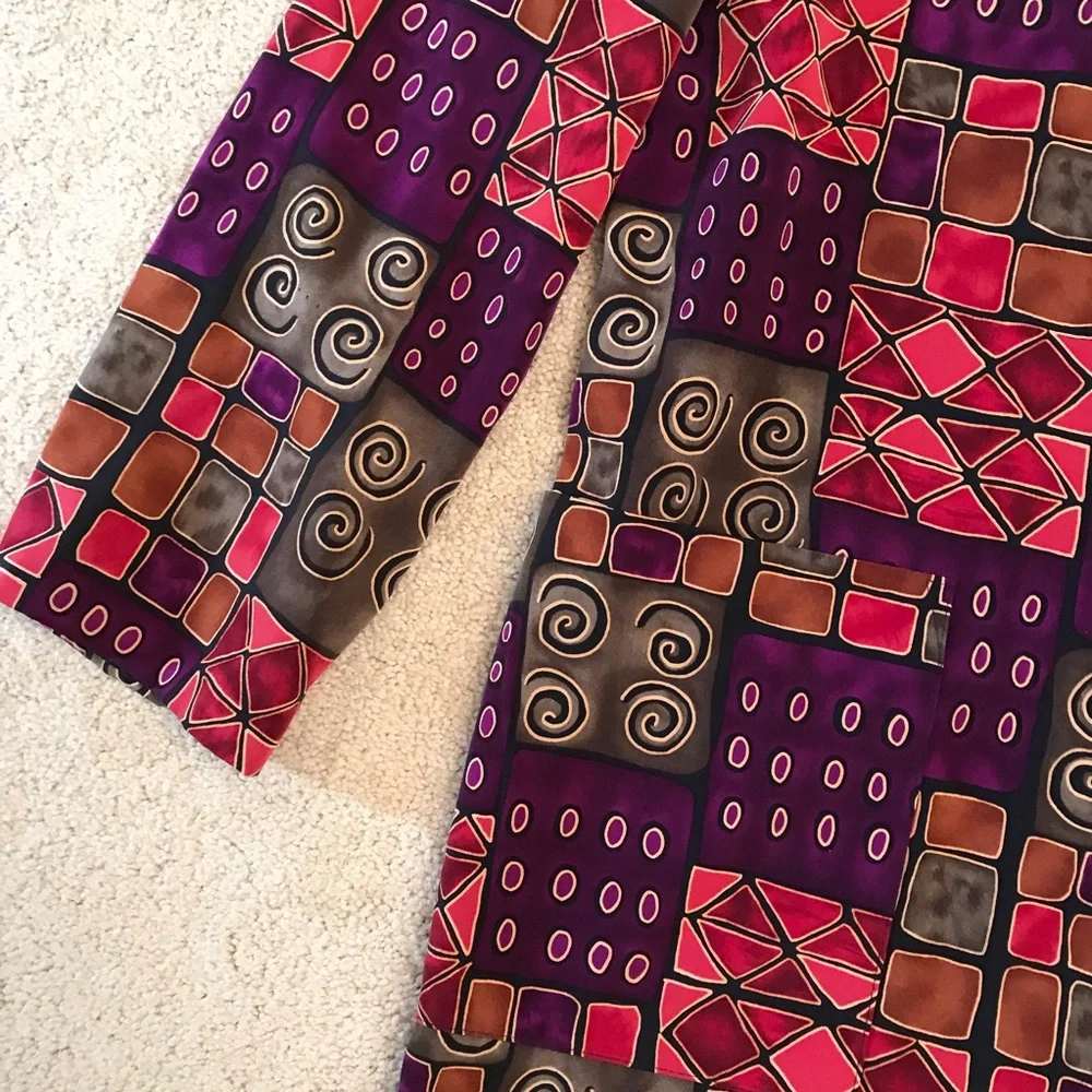 Vintage 80s Emily Adams Blazer Jacket Women Medium  Geometric Pop Art Jewel Tone - Picture 8 of 9